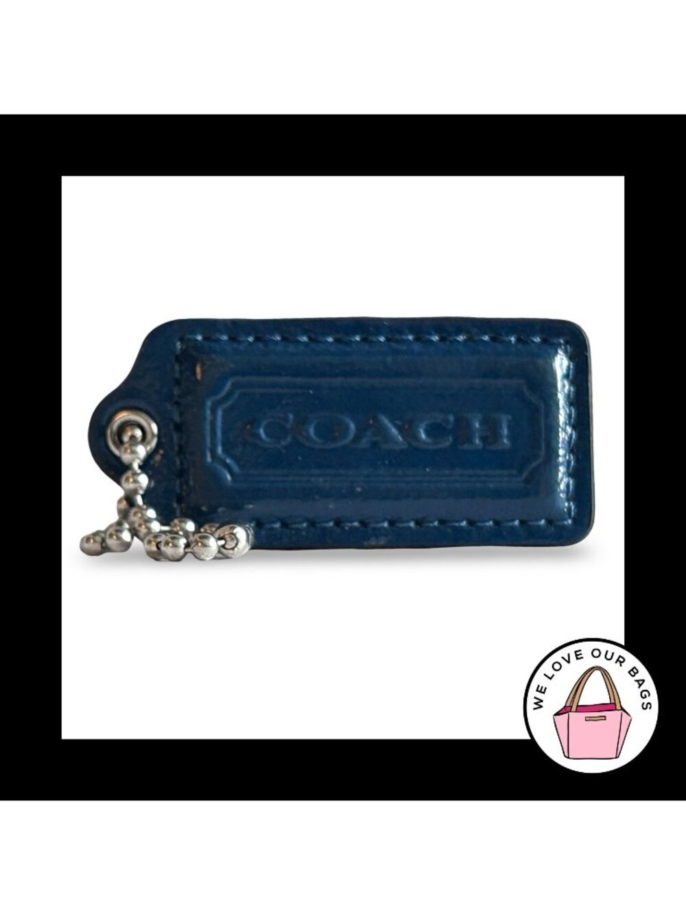 COACH HANG TAG 2.25" Blue Patent Leather Bag Charm Keychain Fob Nickel Large